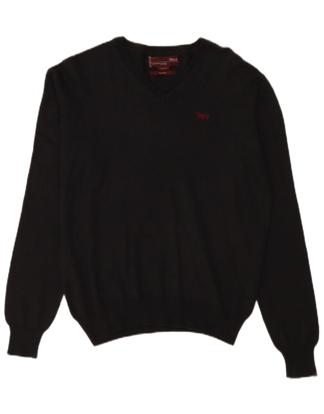 Marlboro Classics Maglione da uomo slim fit con scollo a V in lana nera media