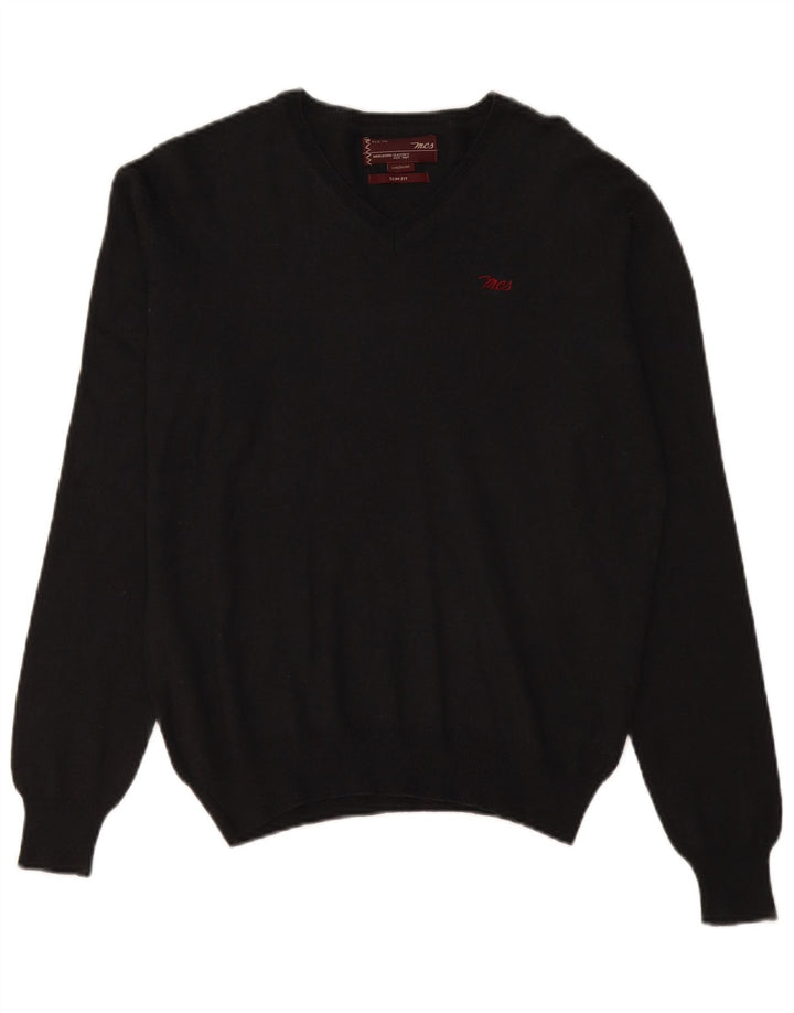 Marlboro Classics Maglione da uomo slim fit con scollo a V in lana nera media