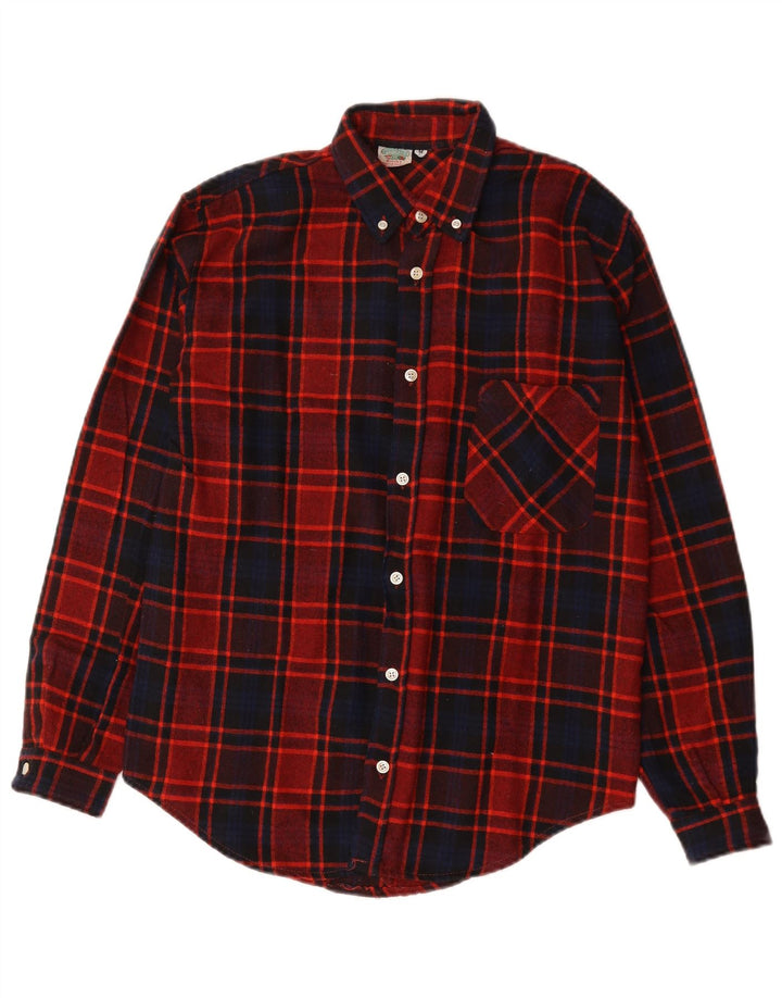 Camicia vintage da uomo in flanella di cotone a quadri rossi medi