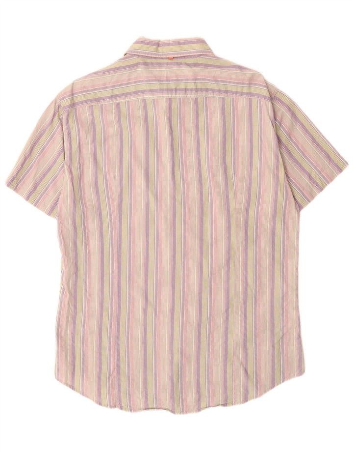 Hugo Boss Camicia a maniche corte da uomo di grandi dimensioni in cotone a righe multicolore