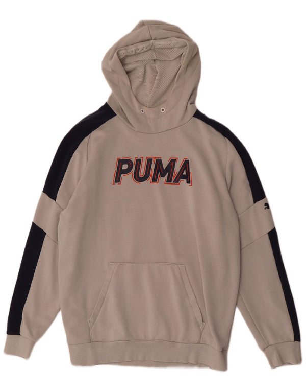 Felpa con cappuccio grafica da uomo Puma Large in cotone color block grigio