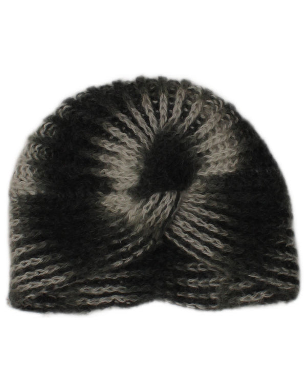 Cappello turbante lavorato a maglia da donna vintage, taglia unica, a righe color kaki