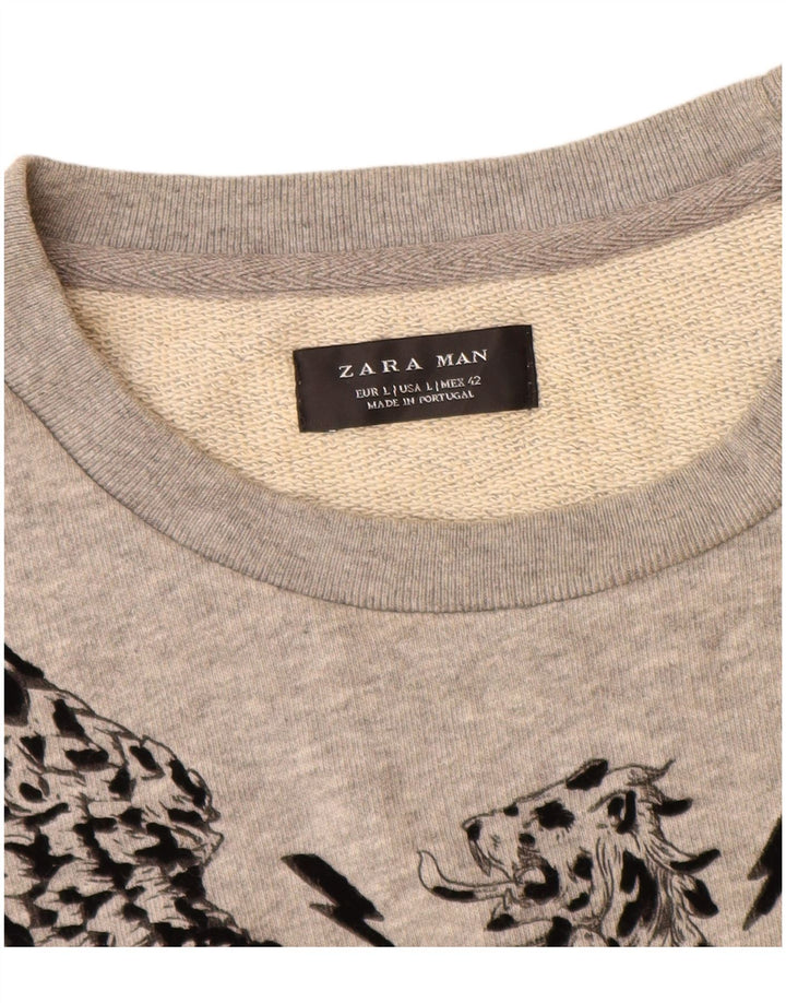 Felpa grafica da uomo Zara Maglione grande grigio