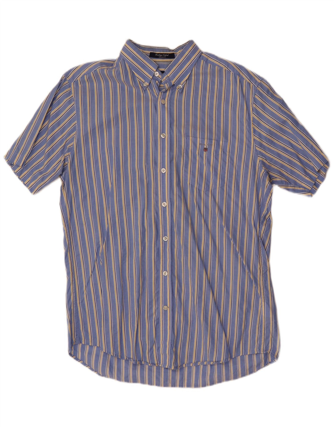 Gant Camicia da uomo a maniche corte vestibilità regolare in cotone a righe grandi blu
