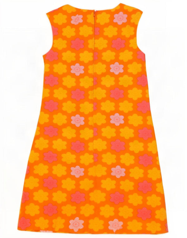 Abito vintage da donna senza maniche a trapezio IT 40 piccolo cotone floreale arancione