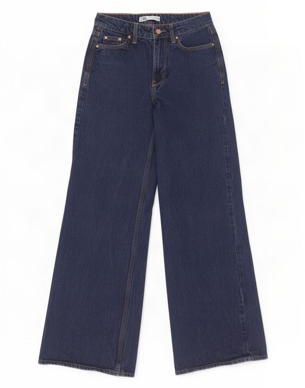 Jeans a gamba larga da donna Zara EU 32 2XS W22 L31 Cotone blu navy
