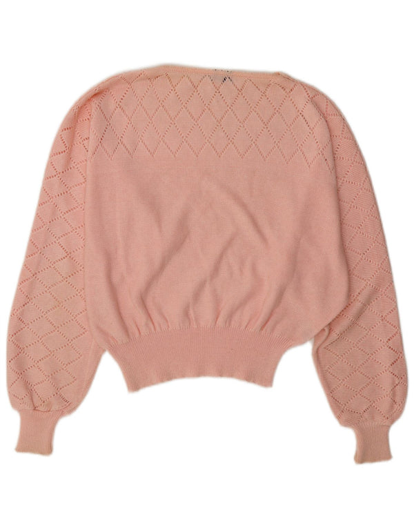 Maglione da donna vintage con scollo a barca a pipistrello, UK 12, acrilico rosa medio