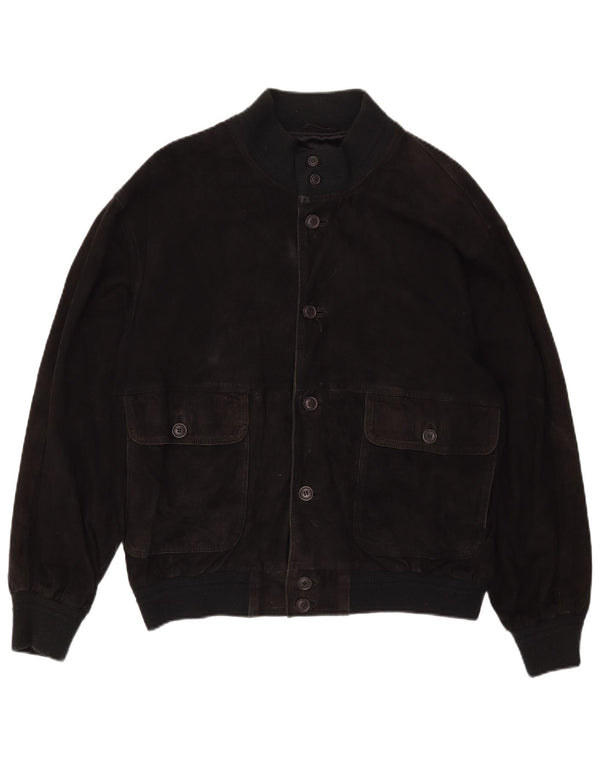 Giubbotto bomber in pelle scamosciata vintage da uomo UK 40 grande in pelle nera