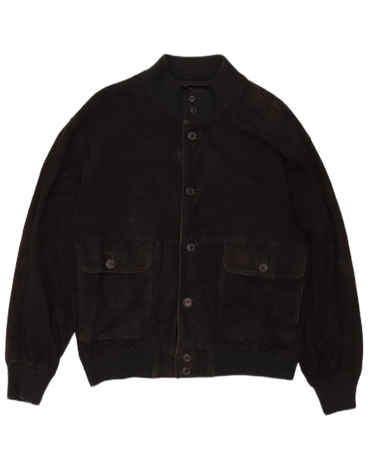 Giubbotto bomber in pelle scamosciata vintage da uomo UK 40 grande in pelle nera
