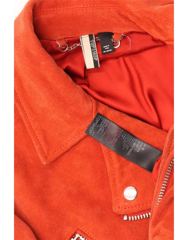Topshop Giacca da motociclista in pelle scamosciata da donna UK 16 Grande pelle rosa