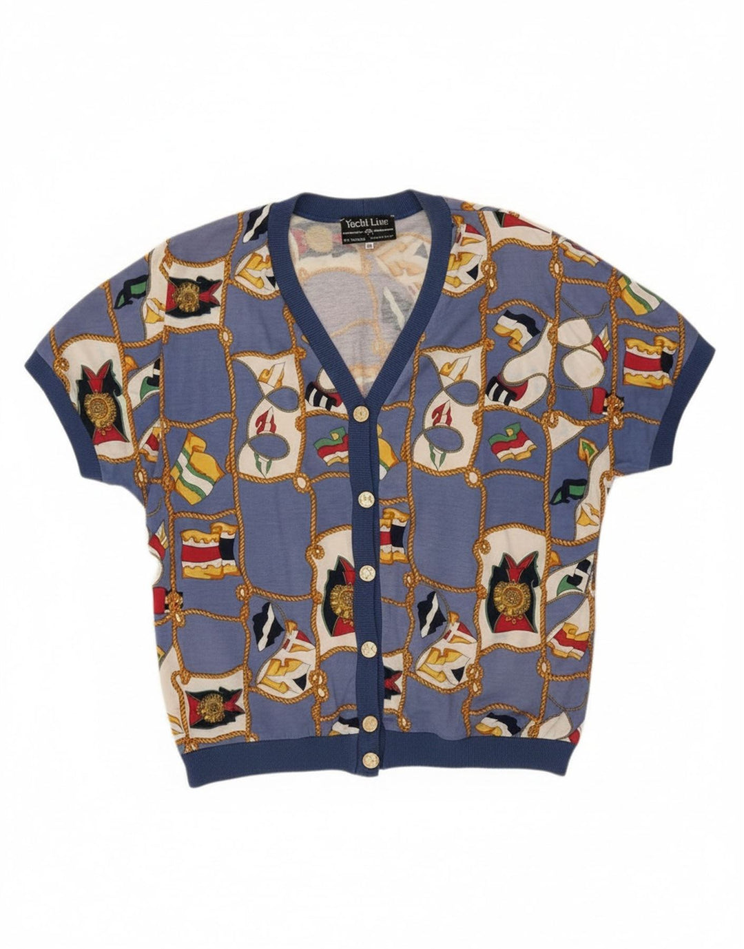 Top cardigan a maniche corte da donna con motivo astratto Ennedi IT 46 Large Blu