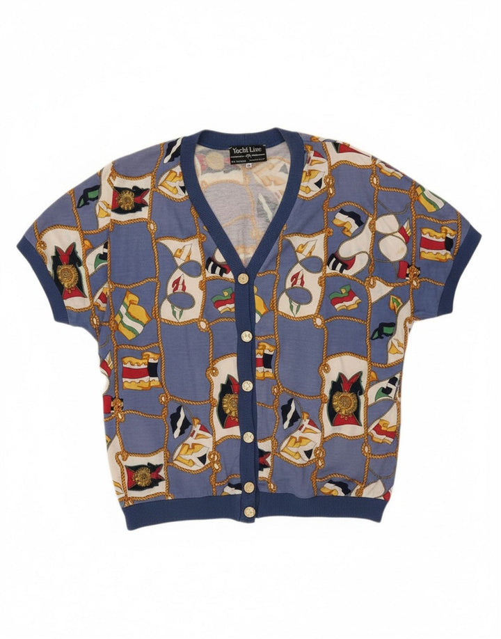 Top cardigan a maniche corte da donna con motivo astratto Ennedi IT 46 Large Blu