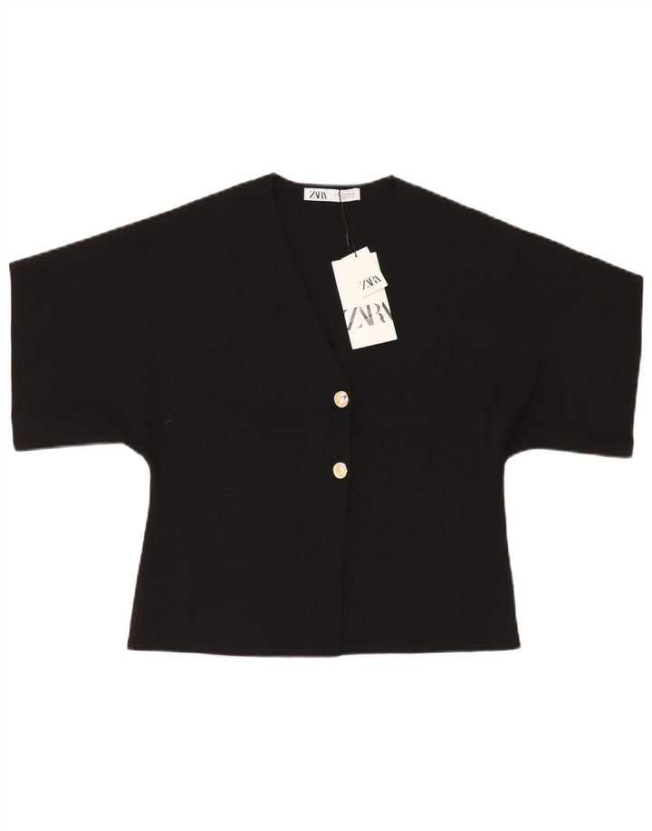 Top corto a maniche corte da donna Zara UK 12 poliestere nero medio