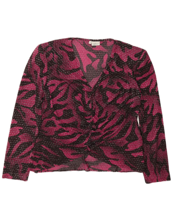 Top camicetta a maniche lunghe da donna vintage IT 46 grande stampa animalier viola