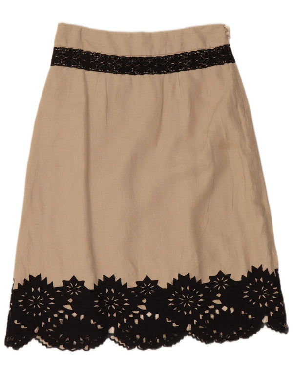 Monsoon Womens A-Line Skirt UK 8 Small W28 Beige Floral Linen