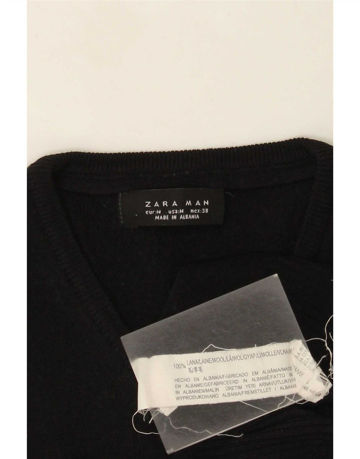 Maglione Zara da uomo con scollo a V in lana nera media