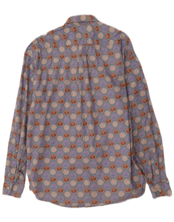 Controvento Mens Abstract Pattern Shirt Large Blue Cotton