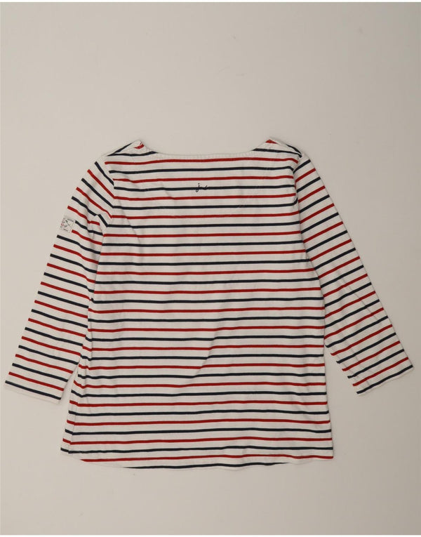Joules Top da Donna Manica 3/4 UK 16 Cotone a Righe Bianche Grandi