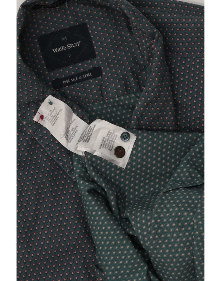 Camicia da uomo White Stuff Large in cotone geometrico verde