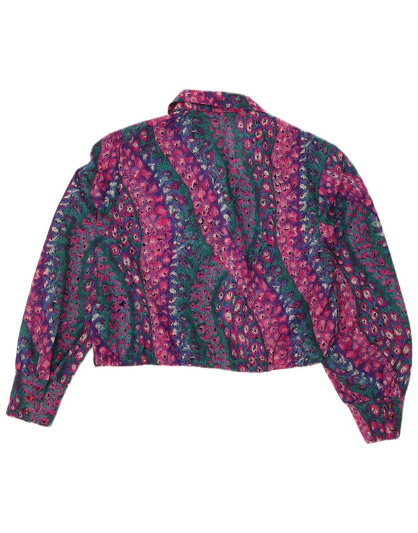 Camicetta corta da donna vintage UK 14 stampa animale multicolore media