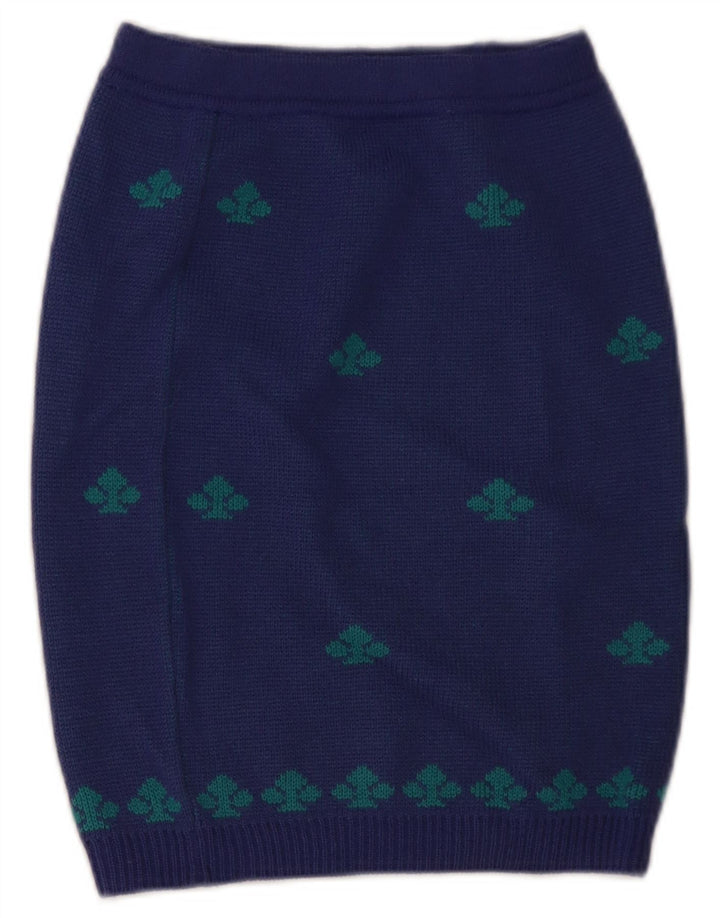 Gonna tubino lavorata a maglia da donna Stefanel W28 in lana geometrica blu medio