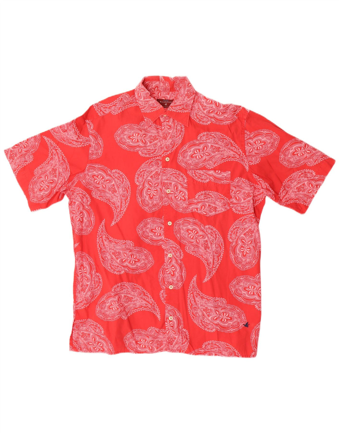 Camicia a maniche corte da uomo Brooksfield in cotone Paisley rosso medio