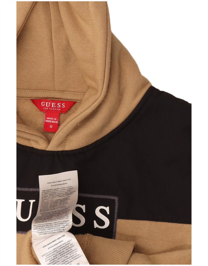 Felpa con cappuccio grafica GUESS per ragazzi 7-8 anni in cotone color block beige