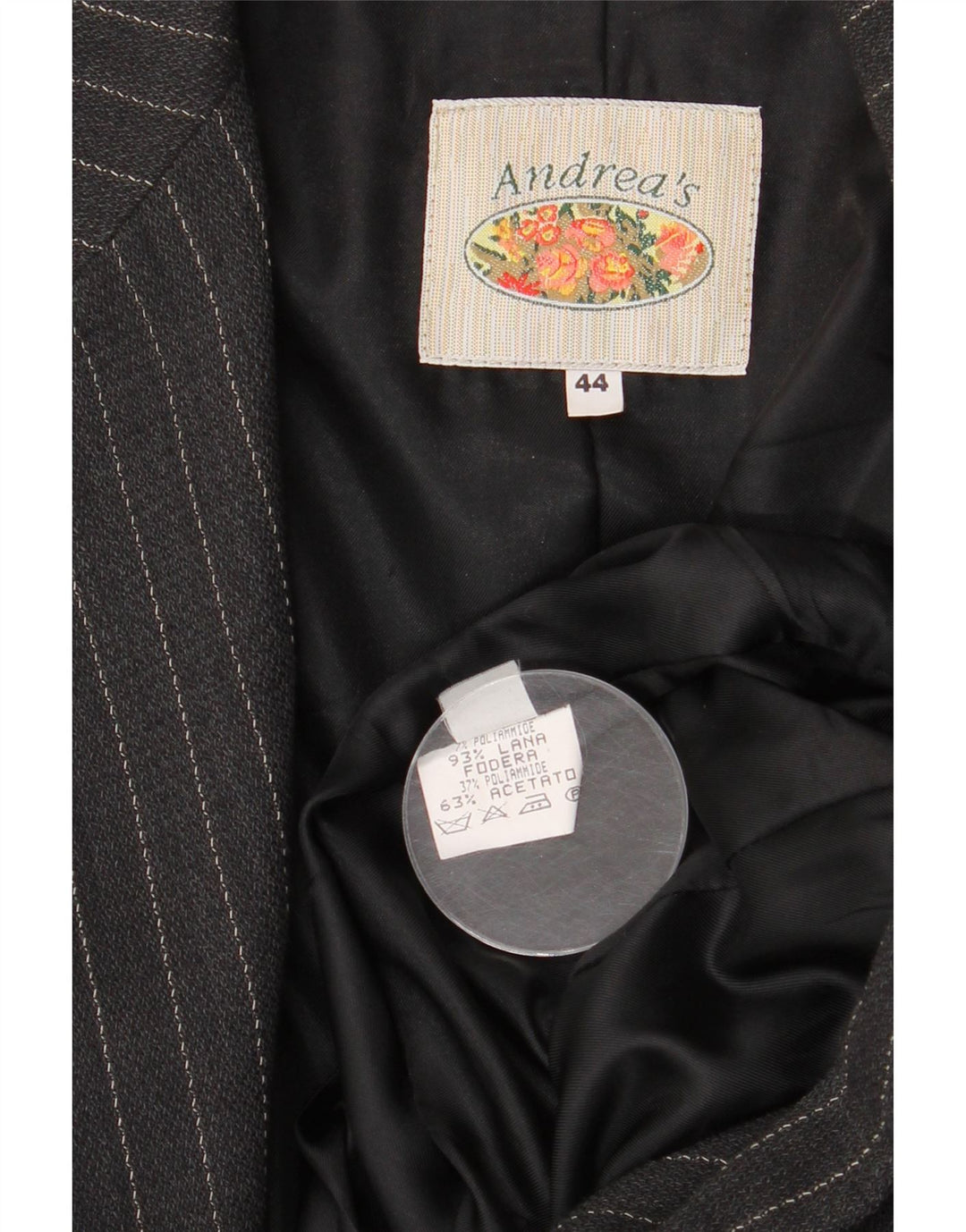 Giacca blazer doppiopetto da donna di Andrea IT 44 gessato medio nero