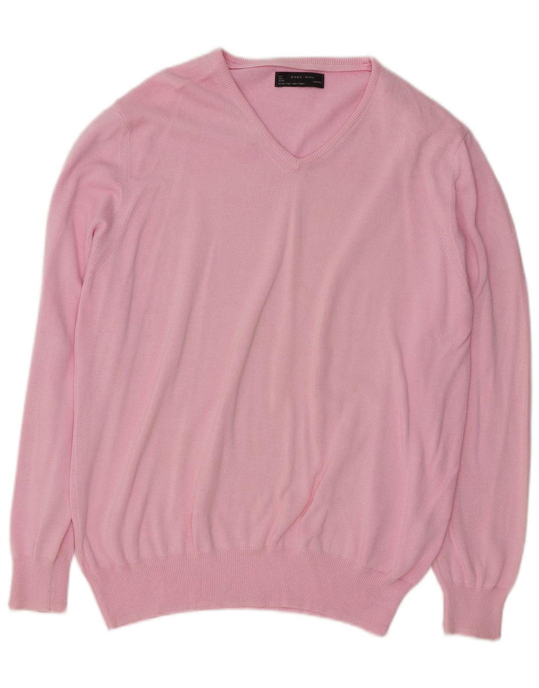 Maglione Zara da uomo con scollo a V grande in cotone rosa