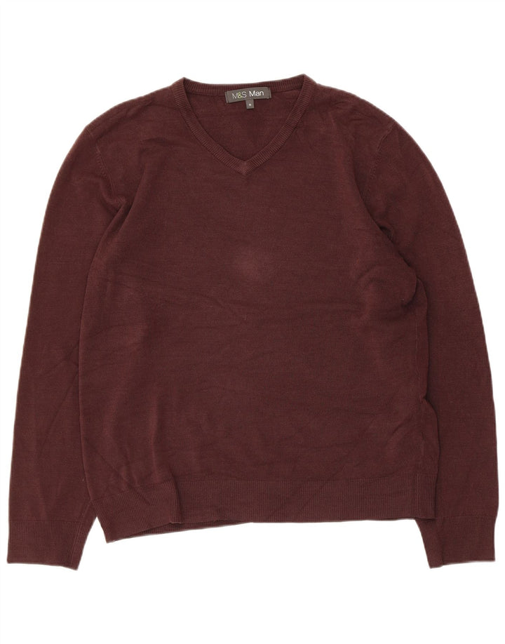 Maglione da donna con scollo a V Marks & Spencer UK 14 Acrilico marrone medio