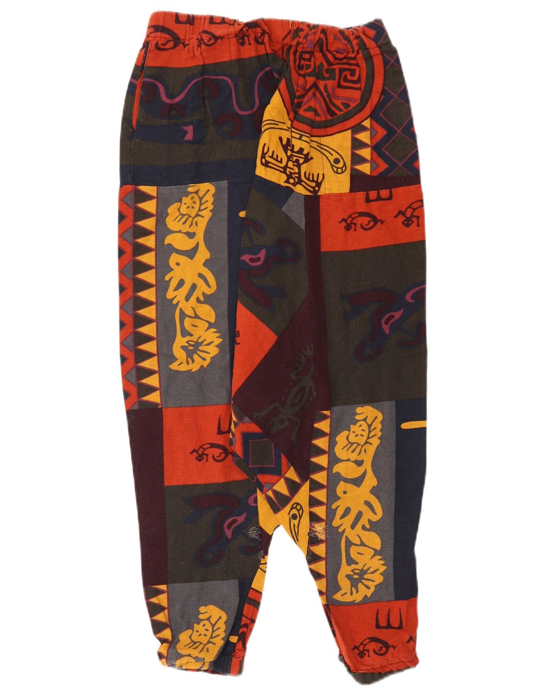 Pantaloni Harem vintage da donna grandi W32 L19 patchwork multicolore