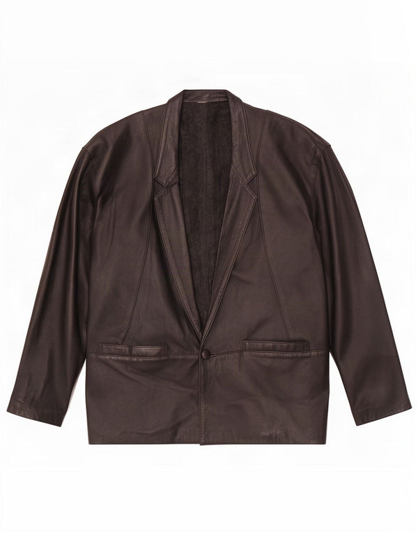 Cappotto in pelle vestibilità ampia da donna vintage UK 18 XL Nero