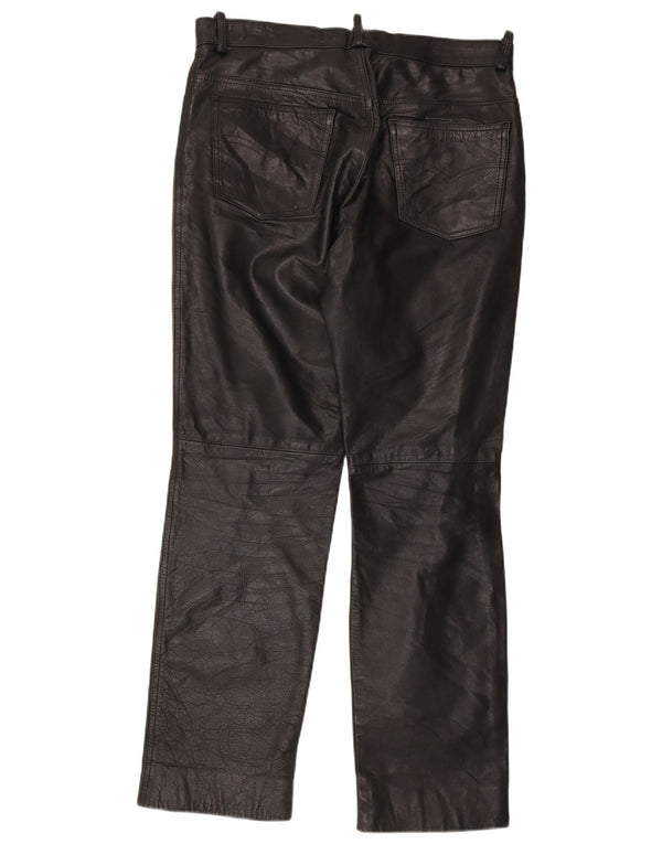 Pantaloni dritti in pelle vintage da uomo IT 50 grandi W34 L30 neri