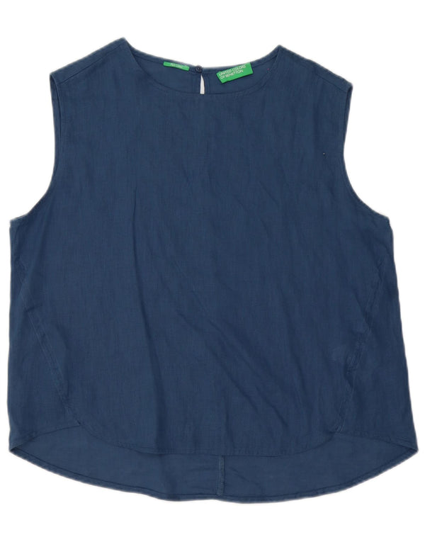Camicetta oversize senza maniche da donna Benetton Top UK 10 Small Lino blu navy