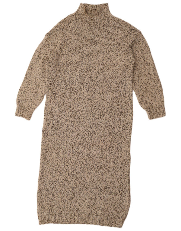 Abito maglione a maniche lunghe da donna Zara UK 16 Grande poliestere screziato beige