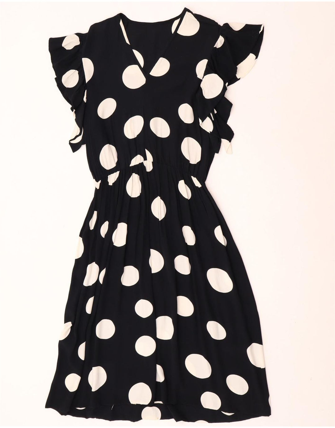 Abito a trapezio vintage da donna UK 12 medio a pois neri