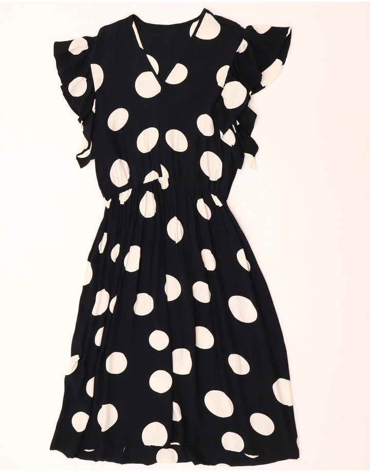 Abito a trapezio vintage da donna UK 12 medio a pois neri
