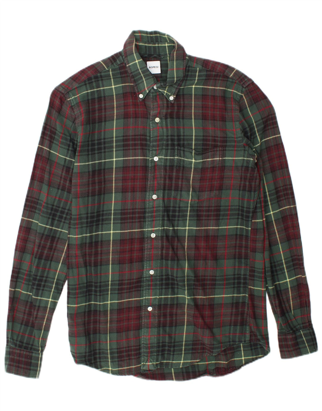Aspesi Camicia da Uomo in Flanella di Cotone a Quadri Piccoli Verdi
