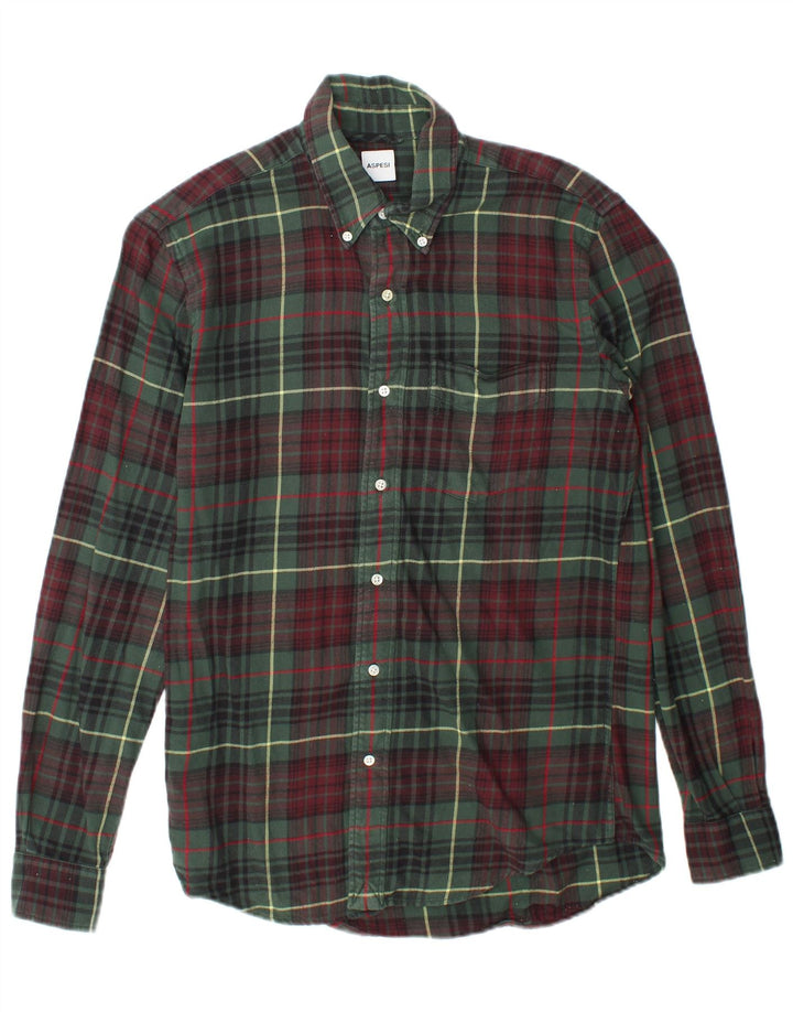 Aspesi Camicia da Uomo in Flanella di Cotone a Quadri Piccoli Verdi