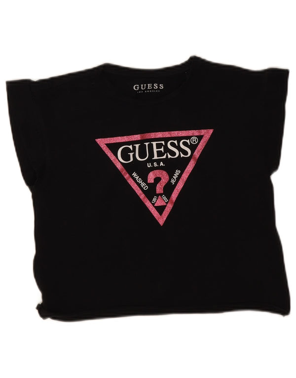 Guess T-shirt grafica corta da donna Top UK 12 Medium Black Cotton
