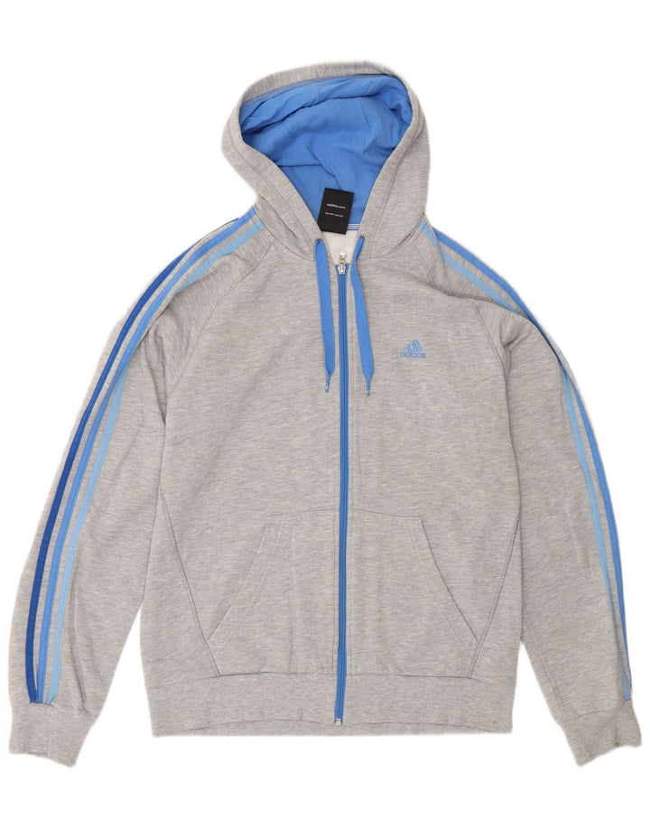 Maglione con cappuccio e zip Adidas da uomo in cotone grigio medio