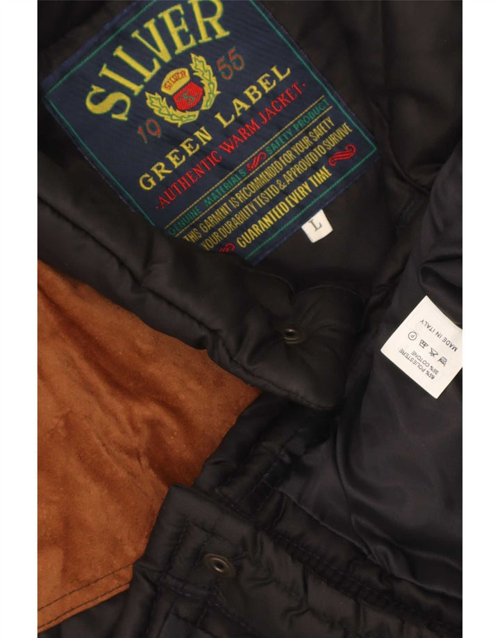 Gilet imbottito da uomo vintage UK 40 grande poliestere color block nero