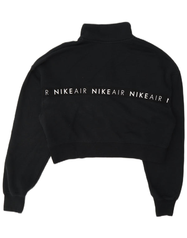 Felpa da donna con collo con zip e grafica corta Nike, maglione, UK 14, medio, blu navy