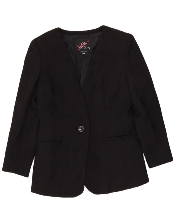 Gai Mattiolo Giacca Blazer da Donna a 1 Bottone IT 46 Large Nera in Lana Vergine