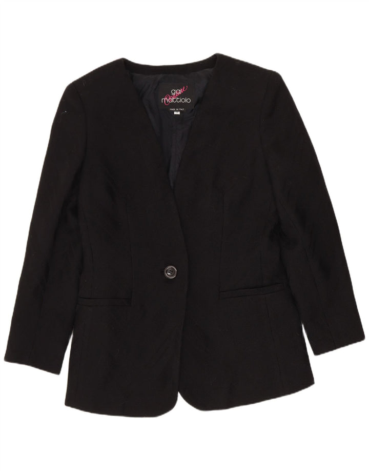 Gai Mattiolo Giacca Blazer da Donna a 1 Bottone IT 46 Large Nera in Lana Vergine