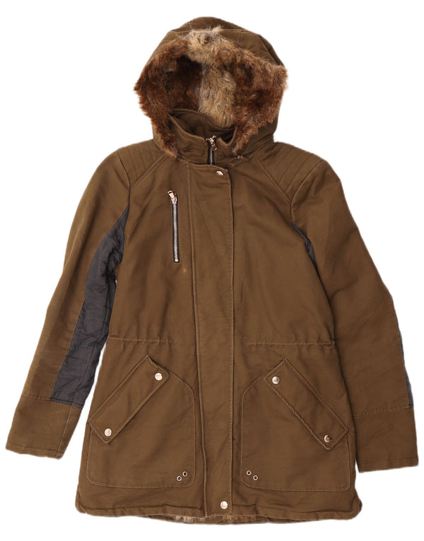 Giacca Parka da donna Zara Trafaluc in pelliccia sintetica UK 10 Small color kaki
