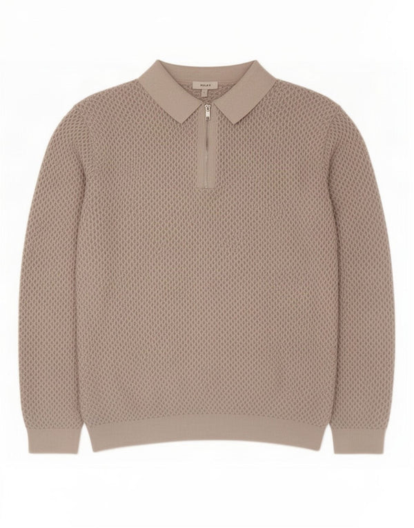 Reiss Mens Polo Neck Jumper Sweater Large Grey Cotton