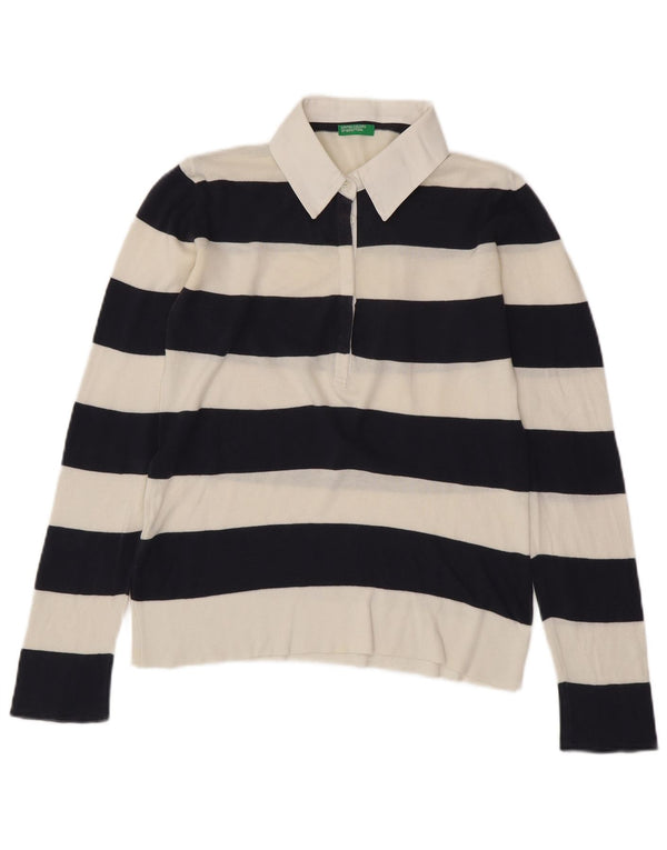 Polo da rugby in maglia da donna BENETTON UK 14 a righe bianche medie