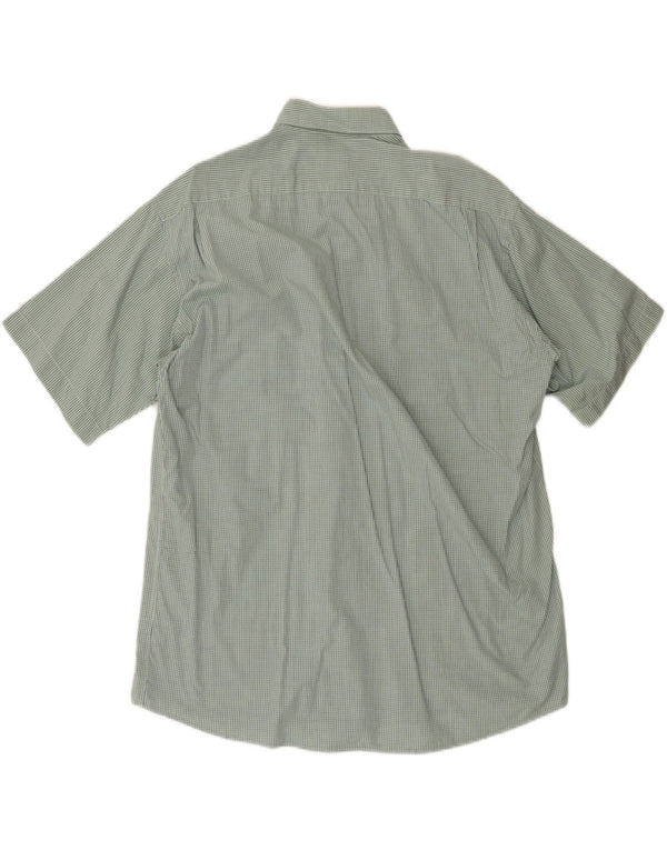 KENZO Mens Short Sleeve Shirt Size 41/16 Large Green Check Cotton