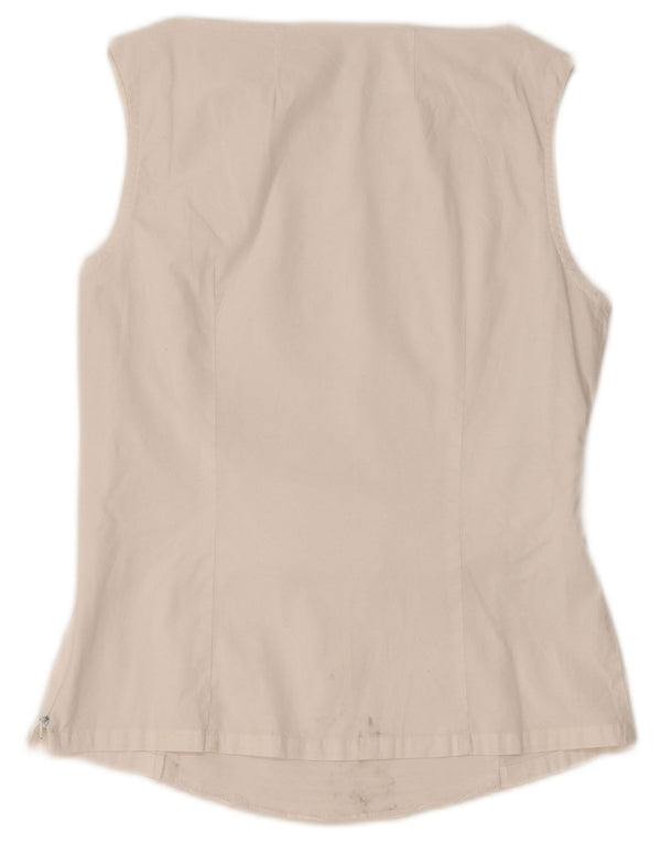 NARACAMICIE Camicetta senza maniche da donna Top UK 8 Piccolo cotone gessato bianco